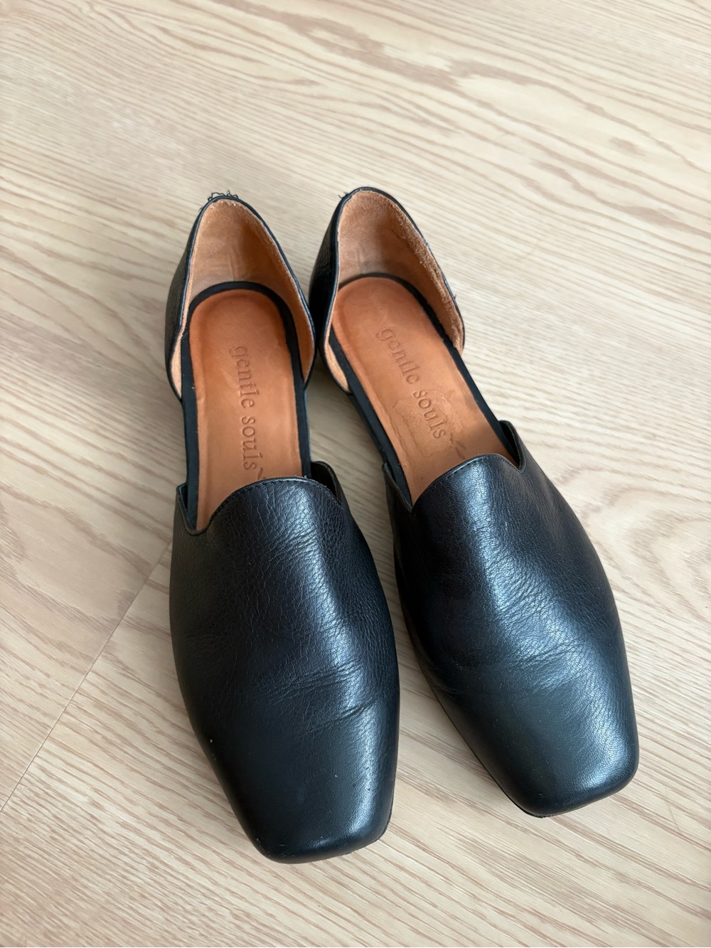 gentle souls Black Leather Slip-On Square-Toe Loafers